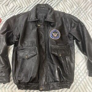 United States Navy Military Leather Jacket Size Large